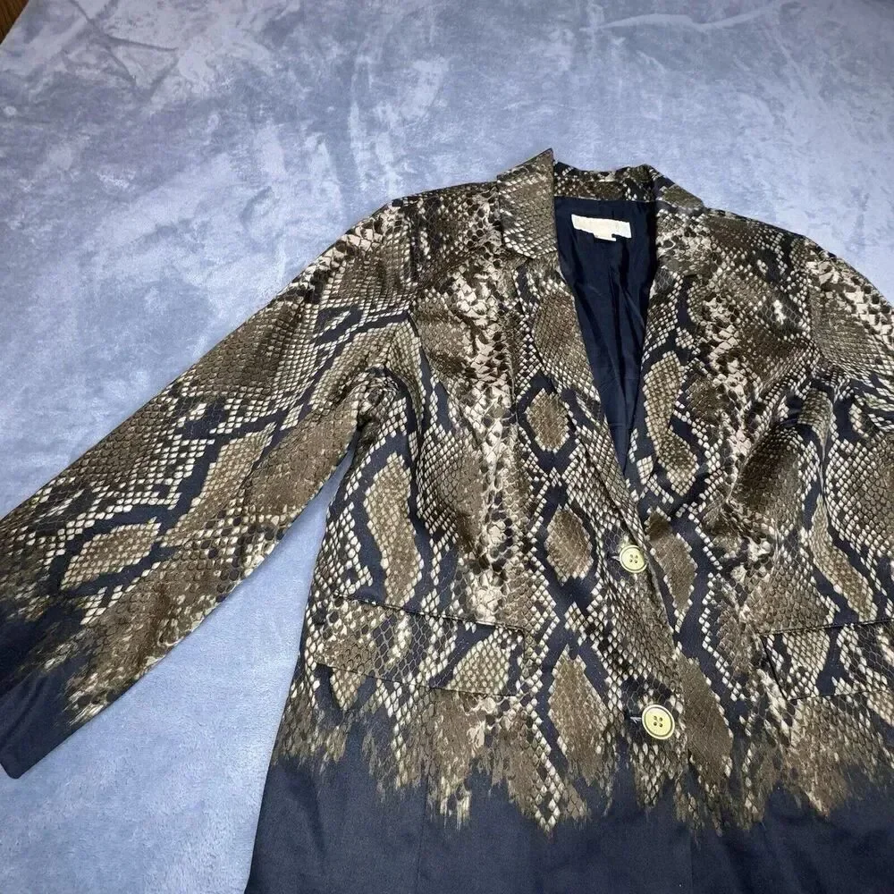 Michael Kors Sz 12 Women’s Blazer Jacket Cotton Snake Skin Animal Print Lined